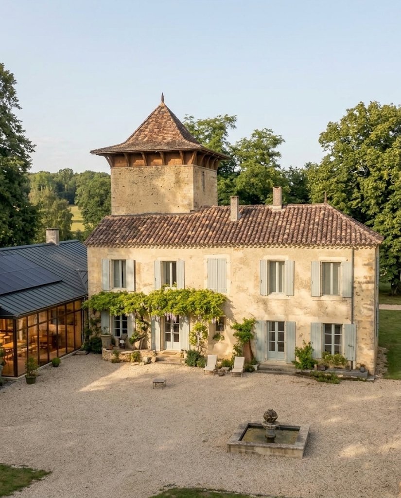 Domaine du Vallon d'Or, the tower and façade from the courtyard