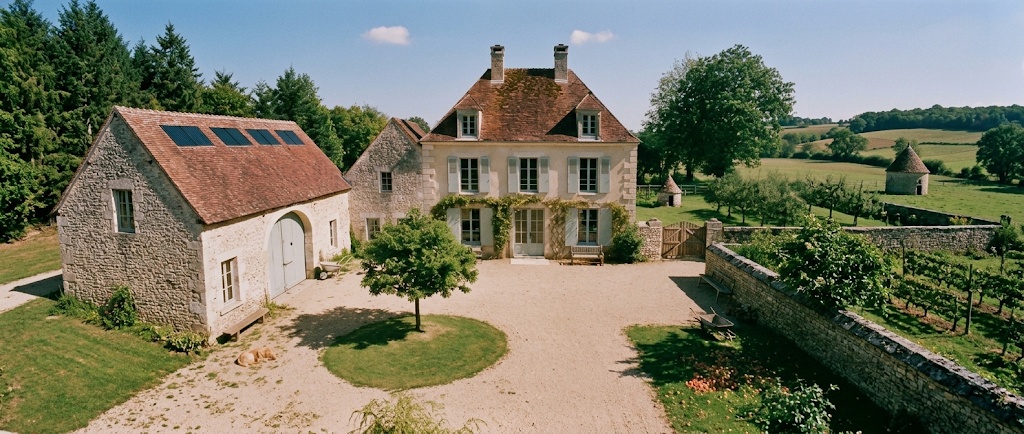 Domaine de Bellefontaine, court of honour, barn and orchard