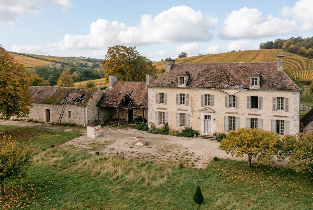 The estate before restoration, on an autumn day