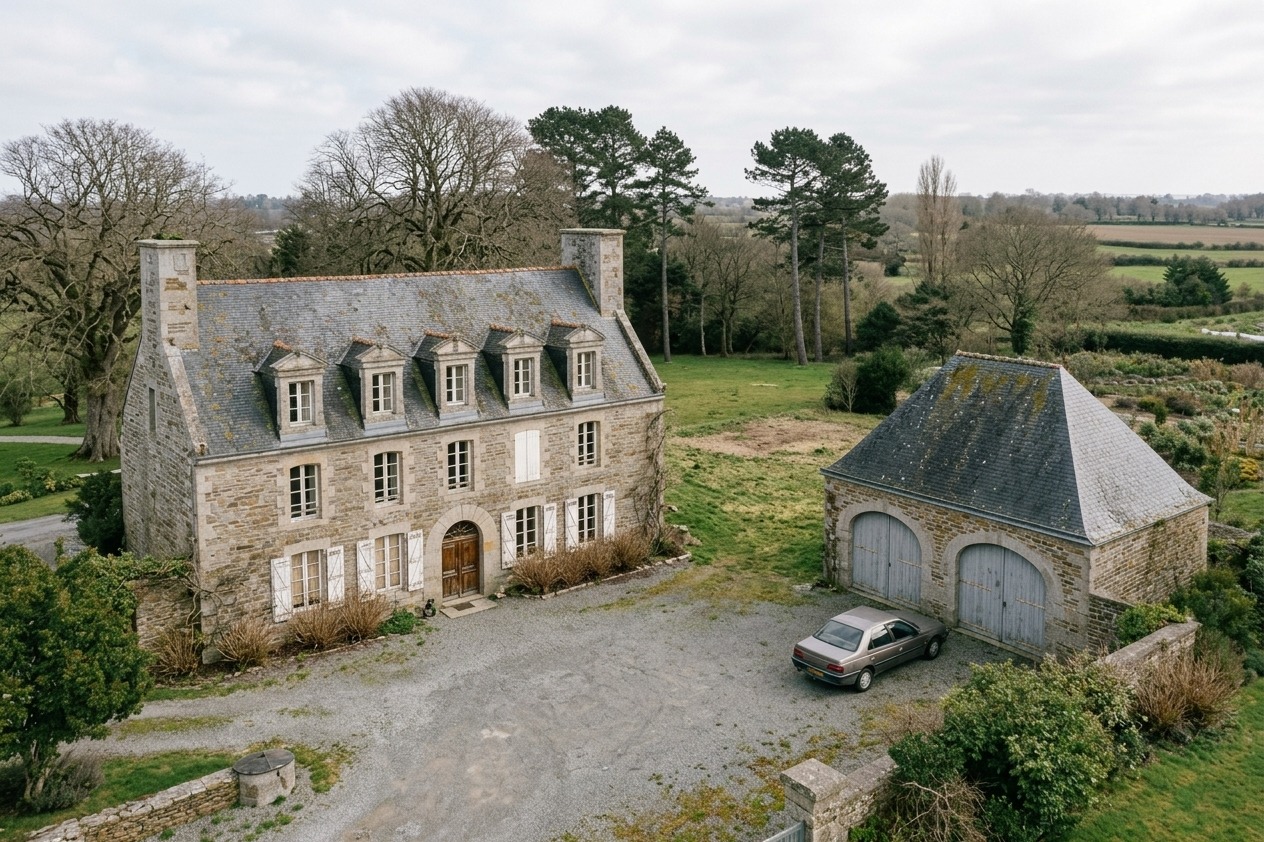 The estate before the Belcourt Restoration, on a winter day