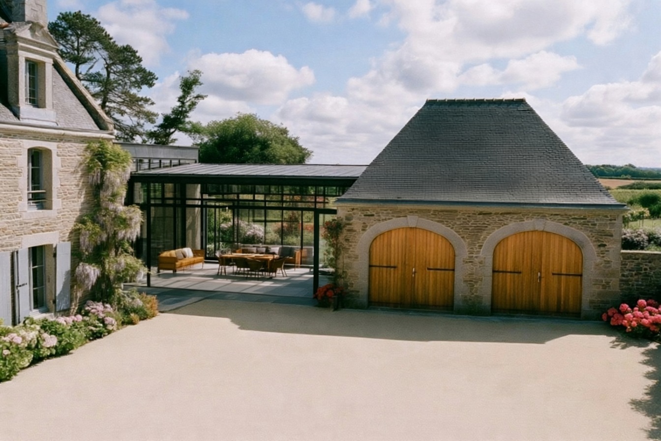 The glazed room and the garage