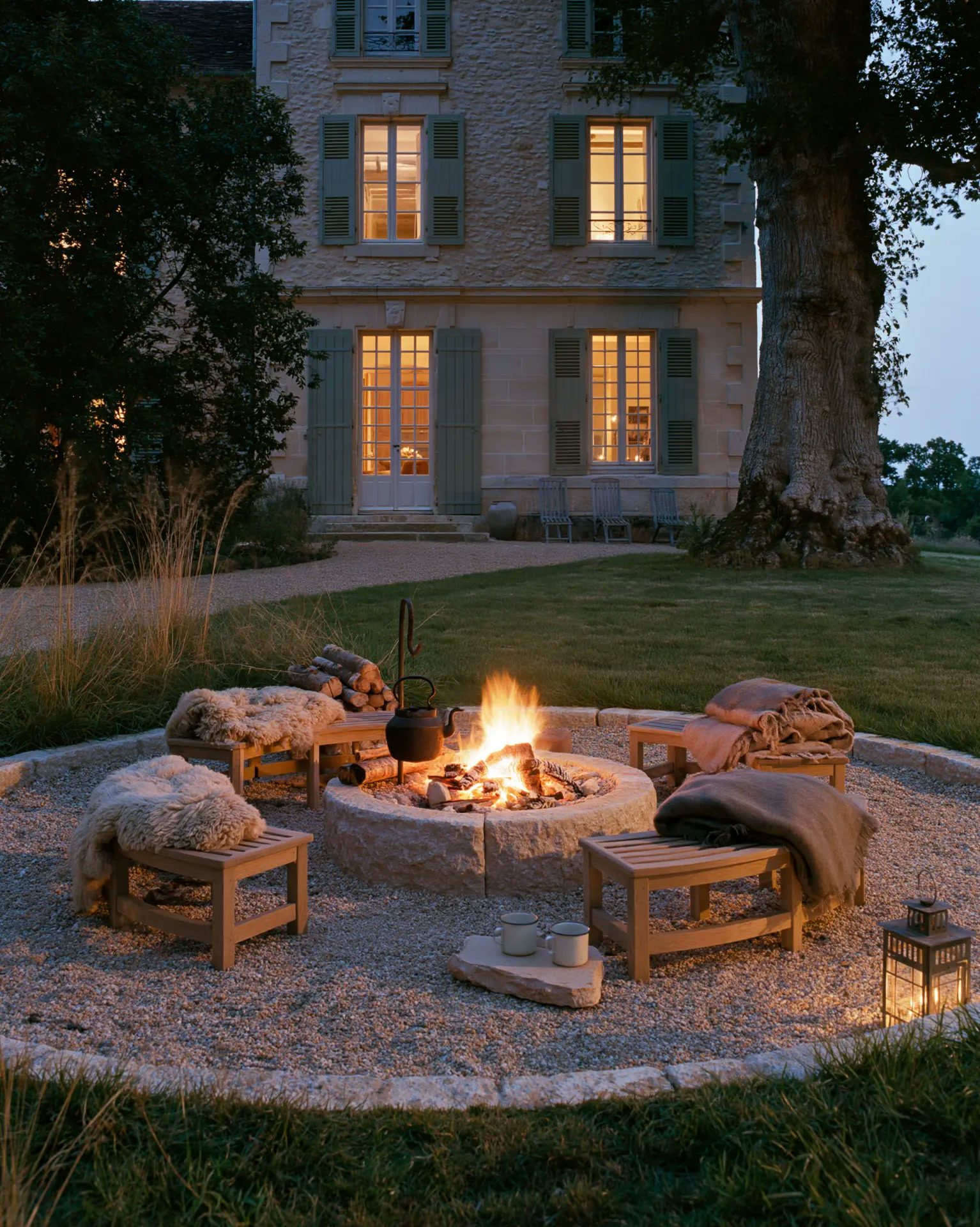 Fire circle near the house