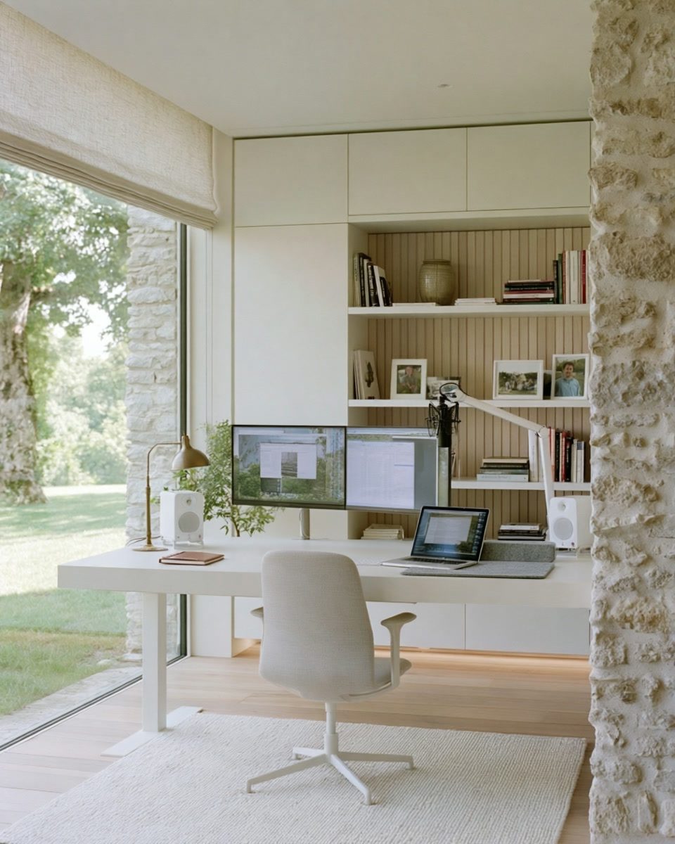 Equipped office in an outbuilding, park view