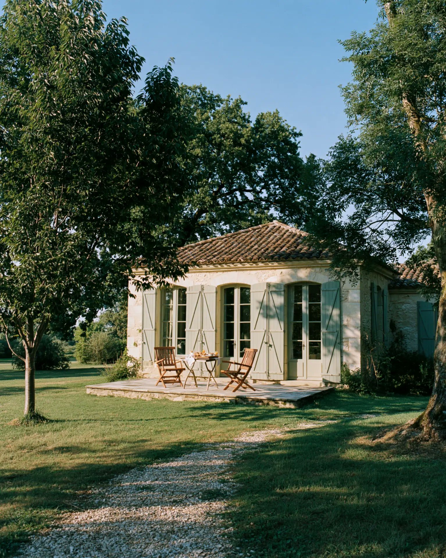 Stone guest pavilion in the park